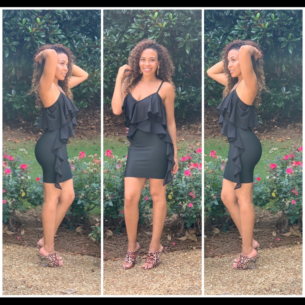 Black ruffle bandage bodycon dress
